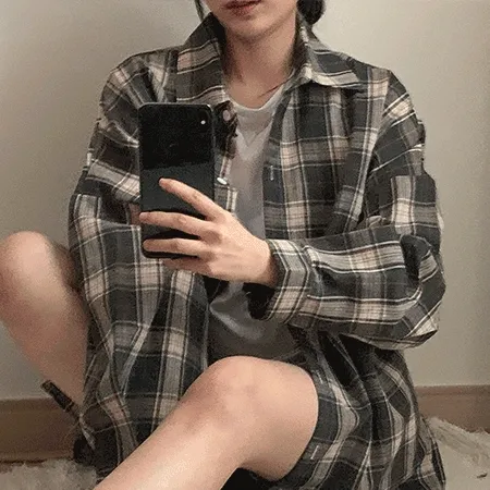 [오버핏🤍] 마가린 체크 오버 남방
