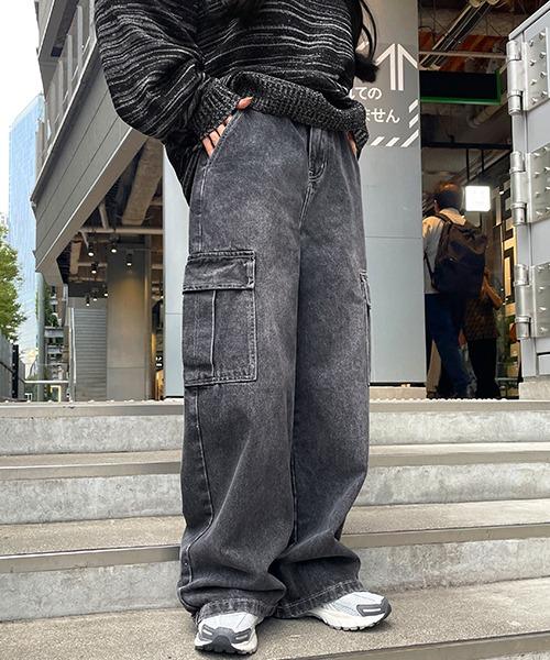 [숏&롱/카고맛집/S-2XL]스톤 카고 데님 와이드 팬츠(진청&흑청)