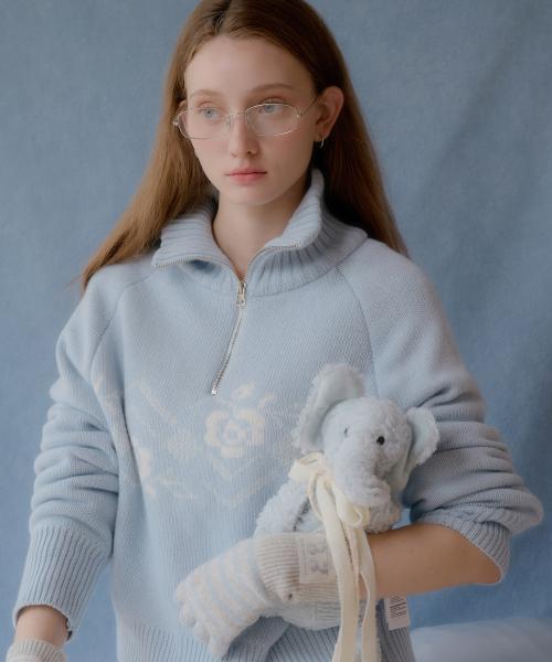 로즈 노르딕 니트 하프 집업 ( 스카이블루 )