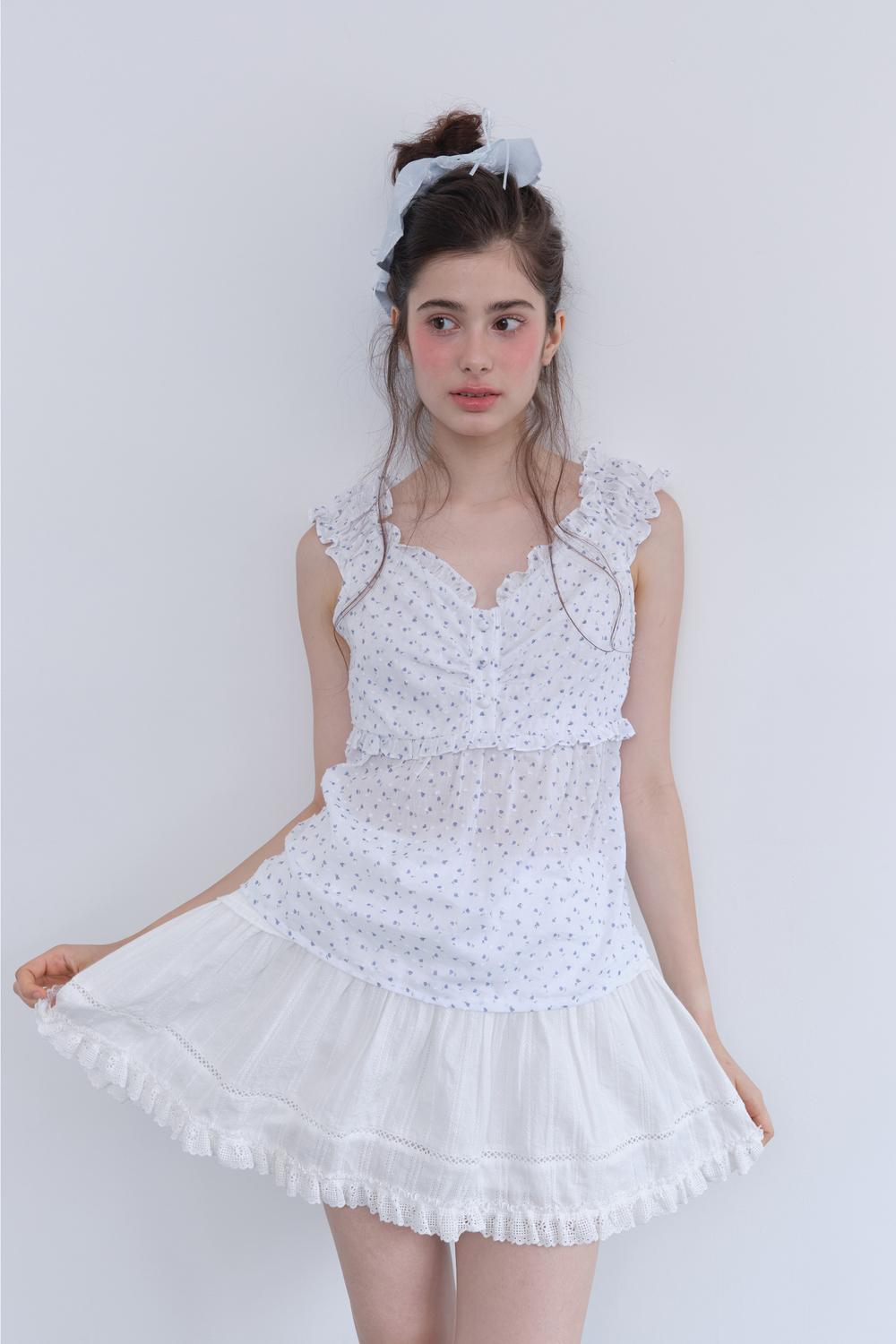 FRILL BUTTON BLOUSE (WHITE & FLOWER)