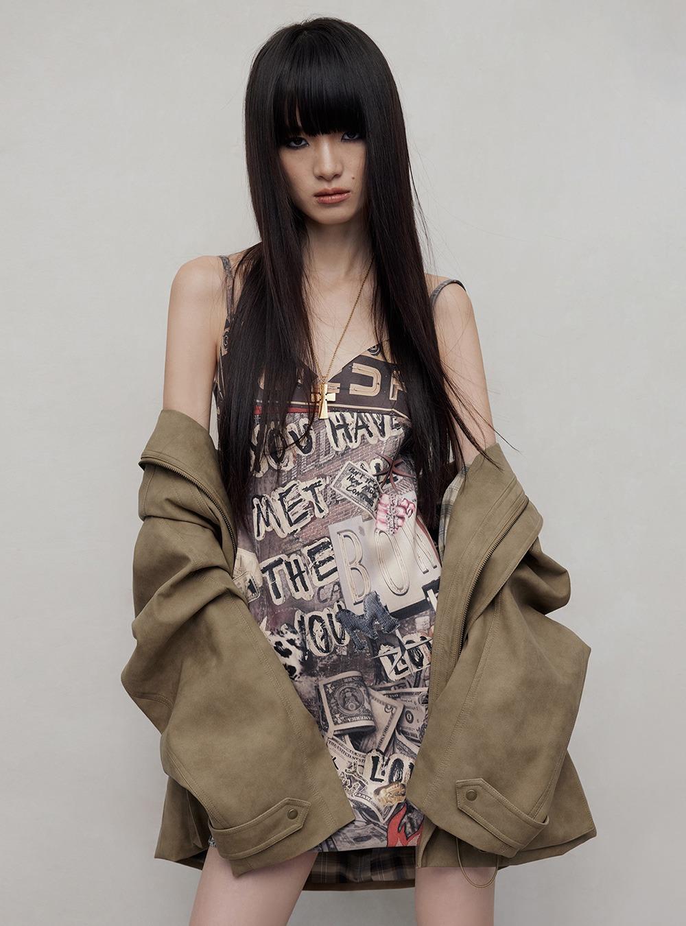 Suede Print Suspender Skirt