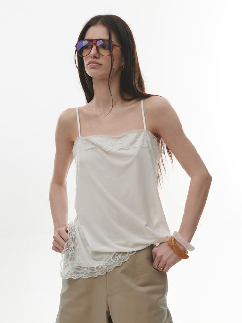 Squre Lace Slit Top [WHITE]