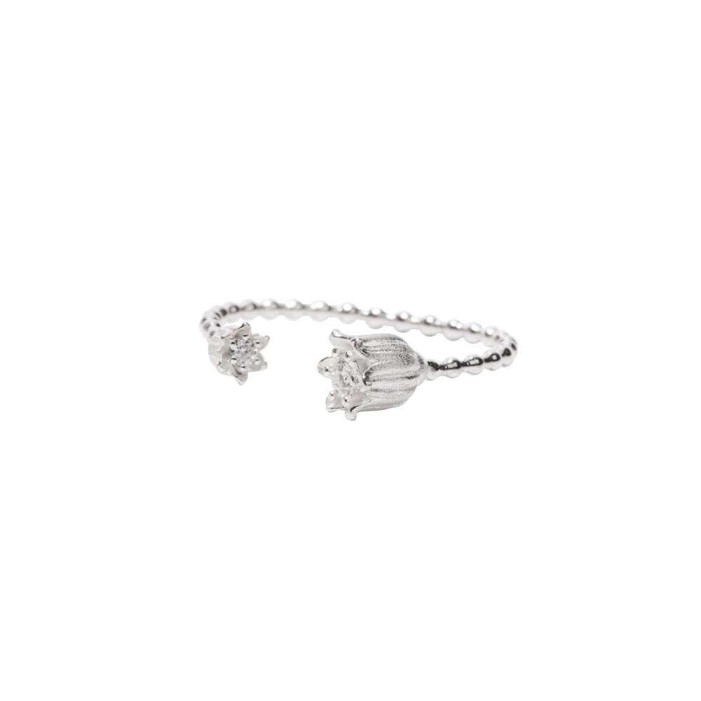 투모로우오브젝트 23FW. lily of the valley. ring 06. 은방울꽃 모이사나이트 세팅 세팅 트위스트 오픈 타입 반지