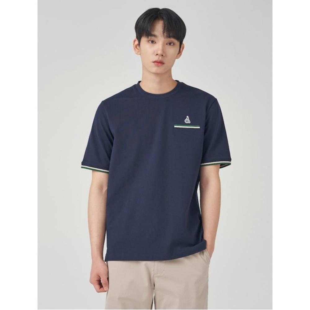 [빈폴멘] 남녀공용 포켓 배색 라운드 티셔츠 - 네이비 (BC3342C09R)