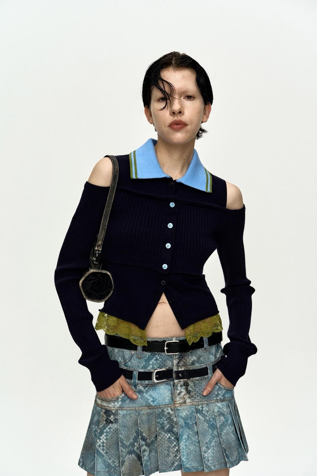 [4/27 예약 배송] LAYERED OFF-SHOULDER COLLAR TOP atb1481w(NAVY/BLUE)