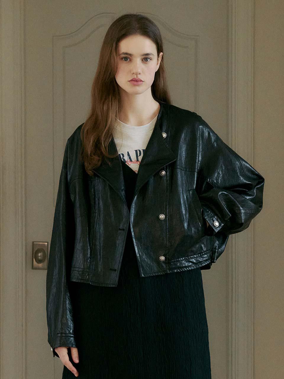 Crop Leather Double Jacket VC2512JK101M_2color