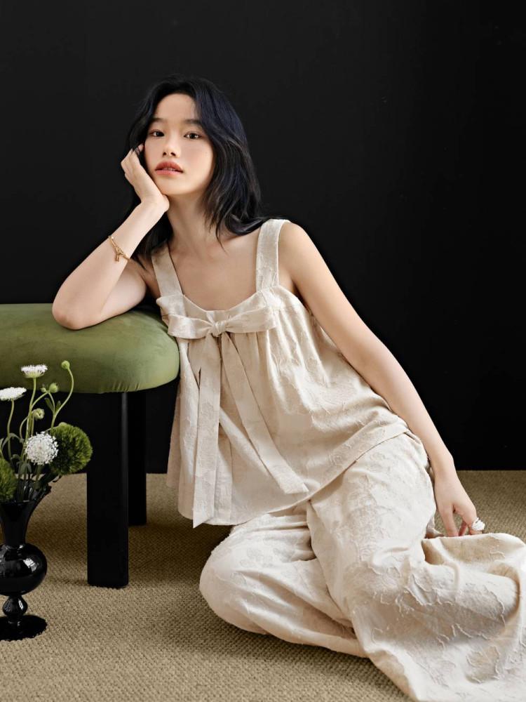 [KUOSE] 쿠오세 여성캐미 탑 & 팬츠 세트