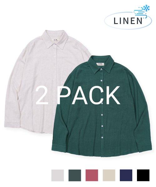 [2PACK] 오버사이즈 린넨 포켓 셔츠-6컬러