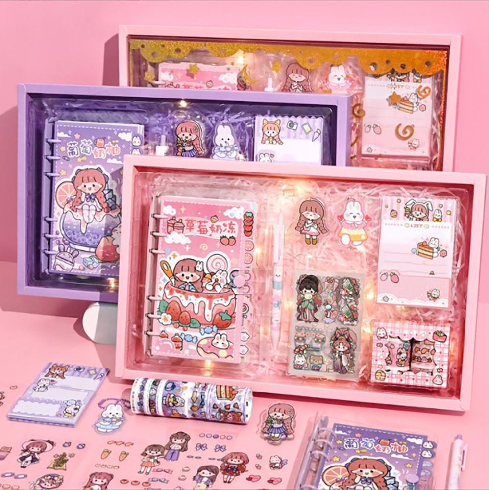 아키 캐릭터 귀여운 소녀 초등학생 다이어리꾸미기세트 투명표지