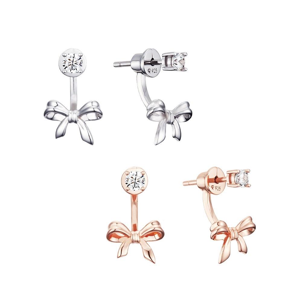 [로즈몽] 실버 리본 자켓 귀걸이 실버/로즈골드 택 1