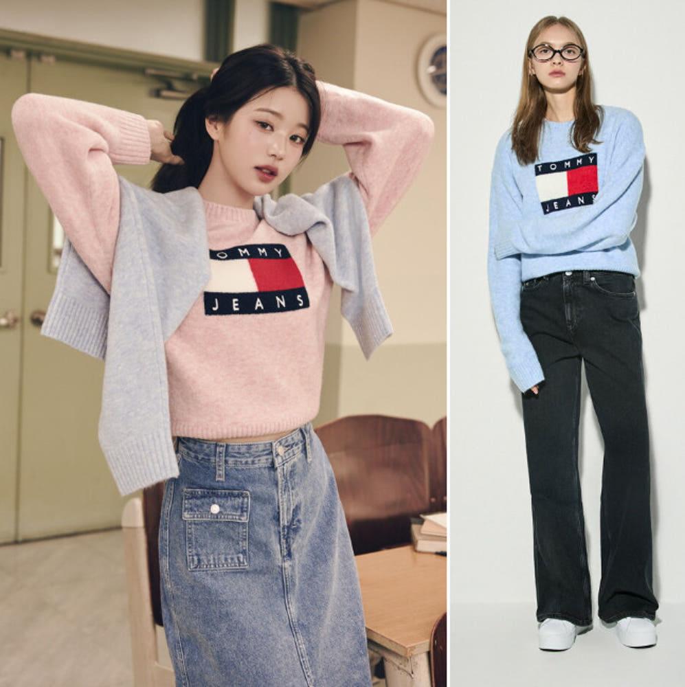 [현대백화점]타미진 24FW 장원영 캠페인 플래그 로고 크루넥 니트 스웨터 T32E7KTO40TWT1