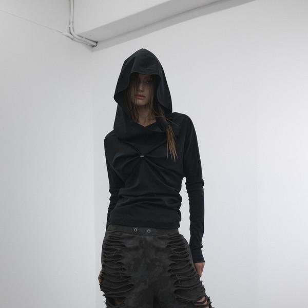 DRAPED HOODIE LONG SLEEVE