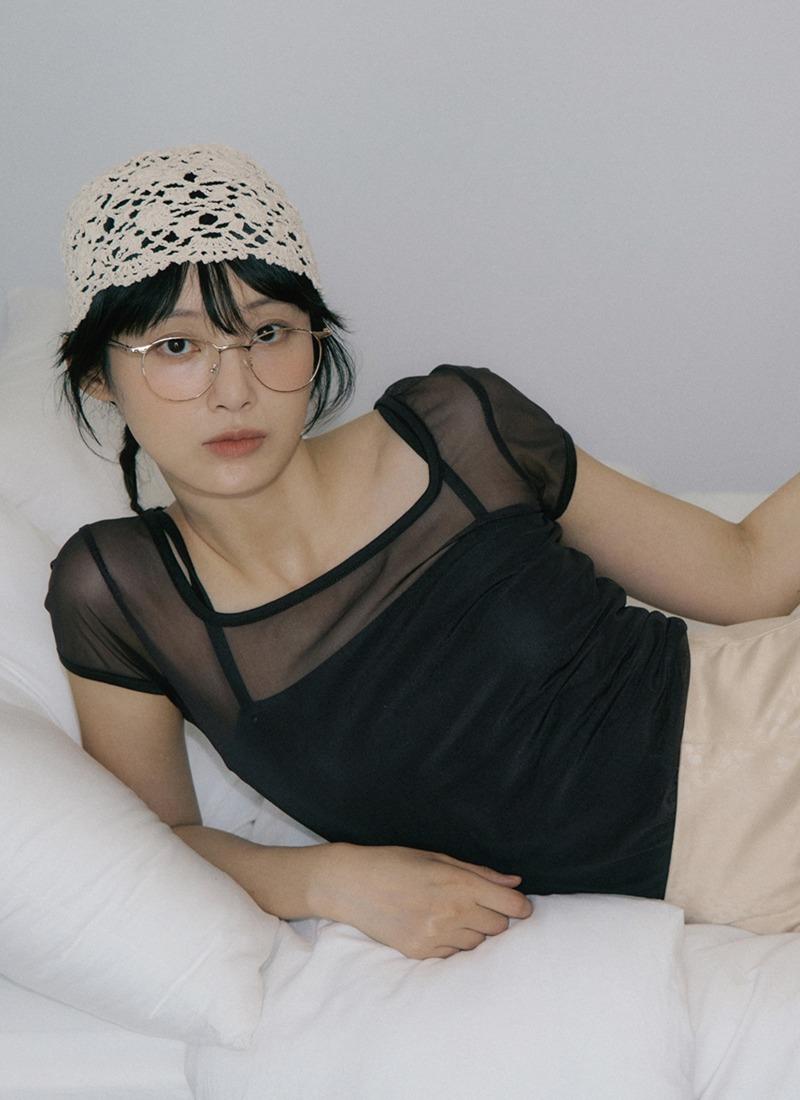 WOI SET SEE-THROUGH TOP BROWN