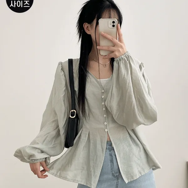 [빅사이즈/두가지사이즈] 핀턱 셔링 오버핏 브이넥 블라우스 셔츠(2color)