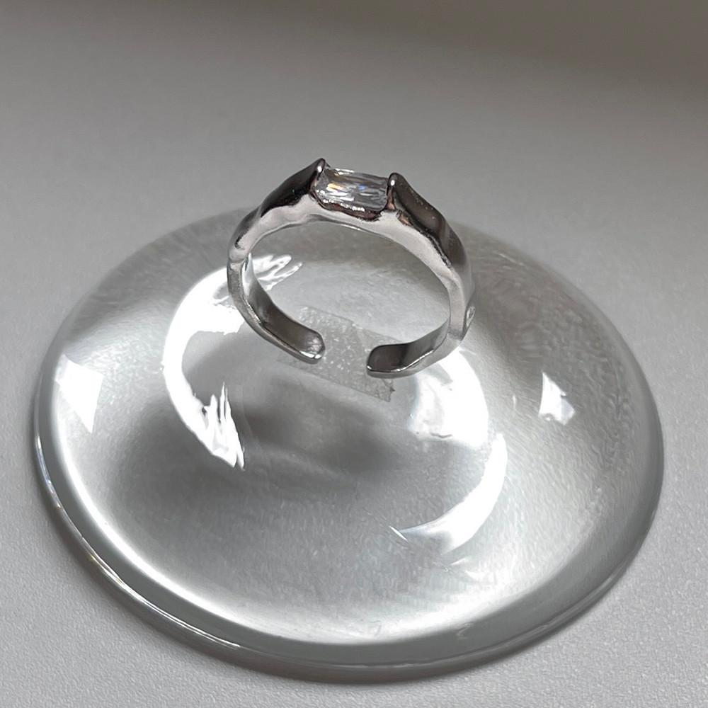 실버925 투명 큐빅 무광 굴곡 텍스처 두꺼운 은반지 오픈링