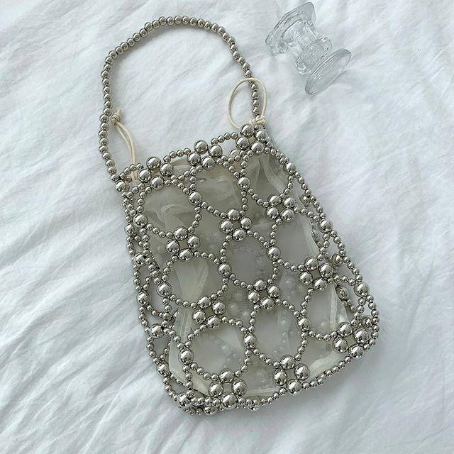 시스루 펄 구슬 비즈백 볼 미니 토트백 망사 파우치세트 4color