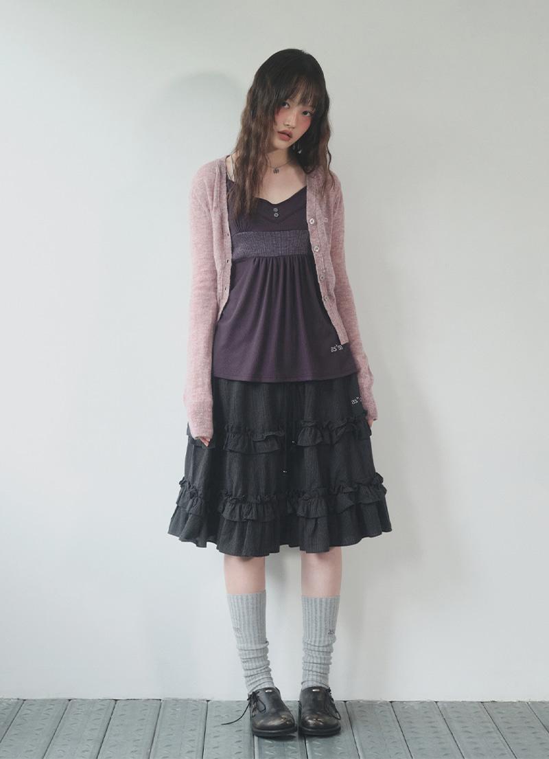 CHECK KANGKANG MIDI SKIRT / BLACK