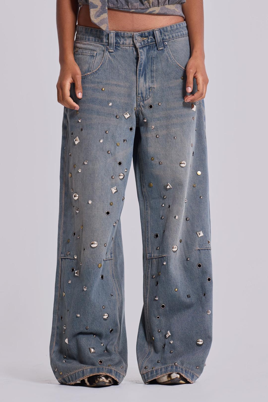 Bolted Studded Colossus Jeans - W25 / Grey