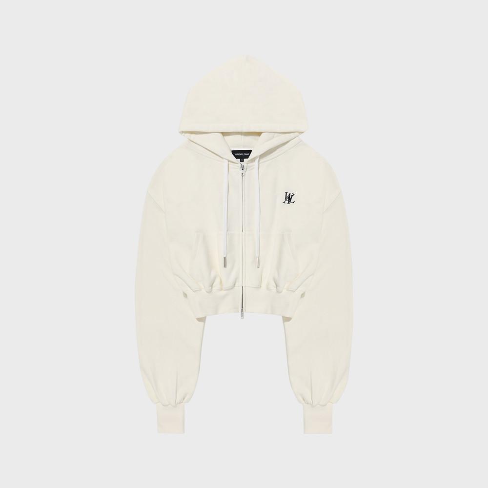 [우알롱] 시그니처 크롭 후드 집업 크림