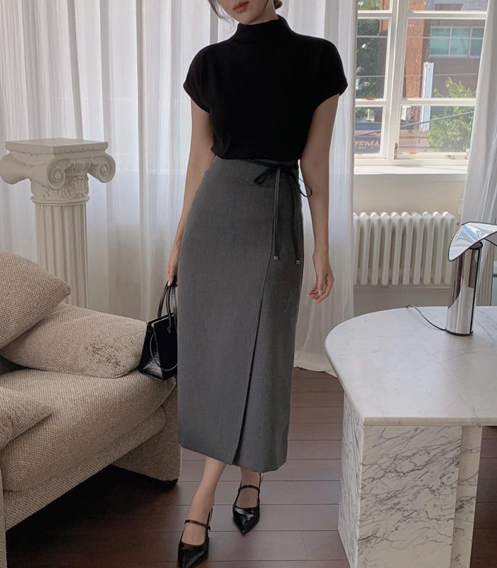 [🍂하객룩/치마] 에토 레더 스트랩 롱 스커트