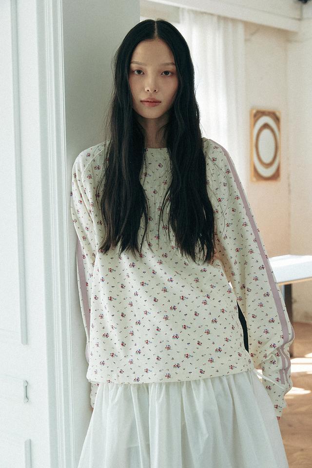 Waffle Raglan Tee (Flower_ivory)