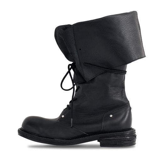 Folded lace-up long boots_Black