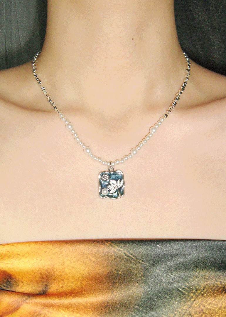 lotus necklace | 동양풍 오리엔탈 연꽃 진주 목걸이