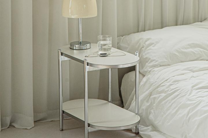 고트 미드센츄리 모던 수납 2단 선반 사이드테이블 협탁 (화이트)