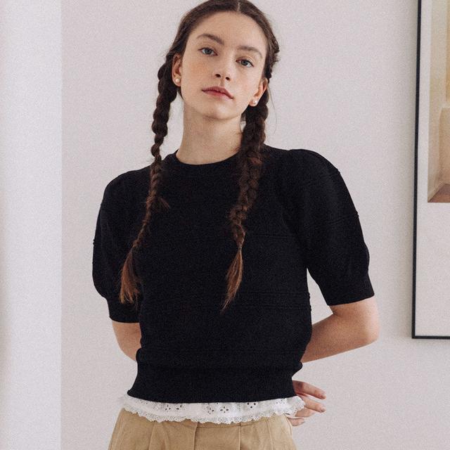 Eva Balloon Sleeve Punching Knit_Black