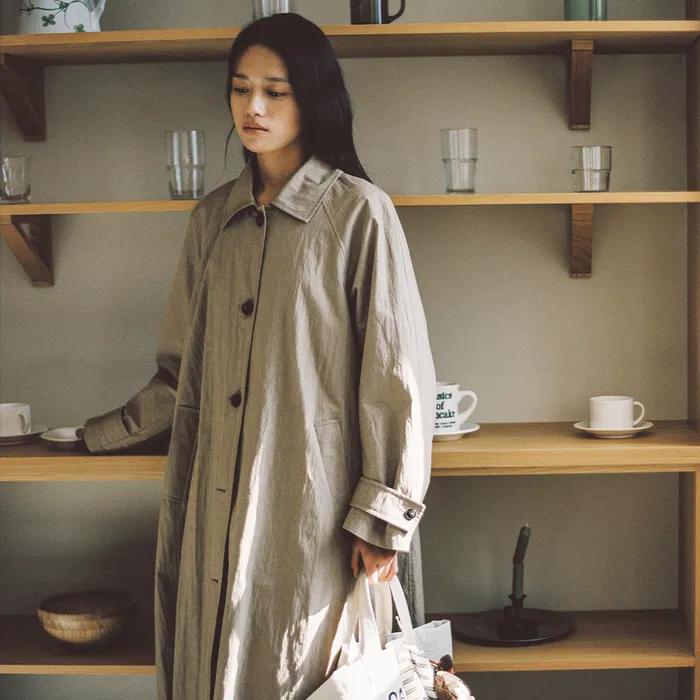Refined A-Line Long Coat (Dark Beige)