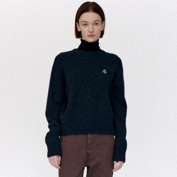Shetland Wool Round Neck Knit Navy