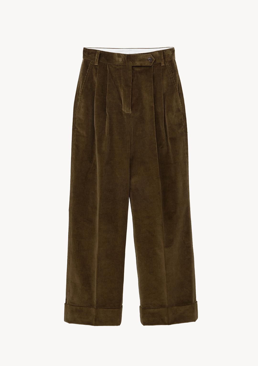 Corduroy Turn Up Pants in Olive Brown