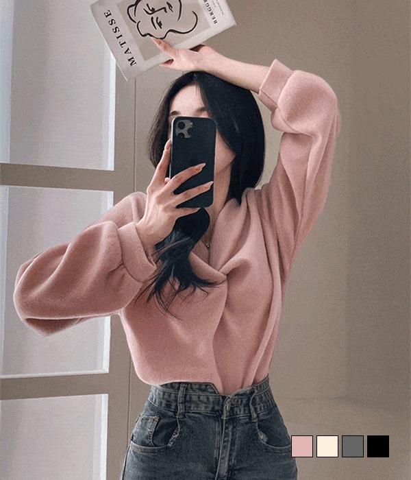 [무료배송] 포근부들한 디얼링 꼬임 셔링 겉기모 퍼프 긴팔 티셔츠