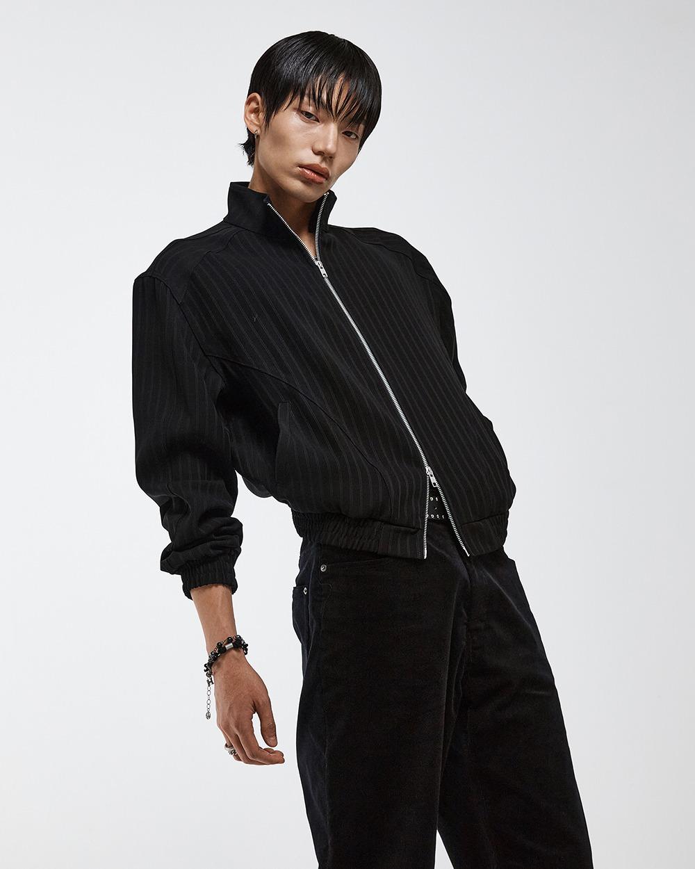 PINSTRIPE PANELLED TRACK JACKET BLACK (WJ330)
