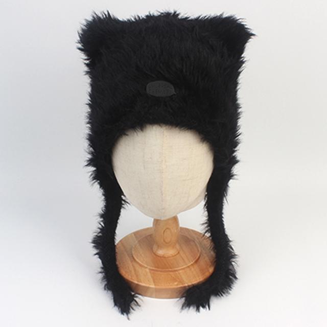 [유니버셜케미스트리] Cat Black Fur Earflap Cap 귀달이모자