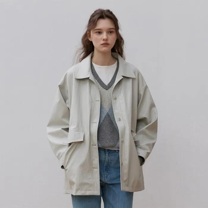 [29CM 단독] 스트링 하프 레더 자켓_Light Greige