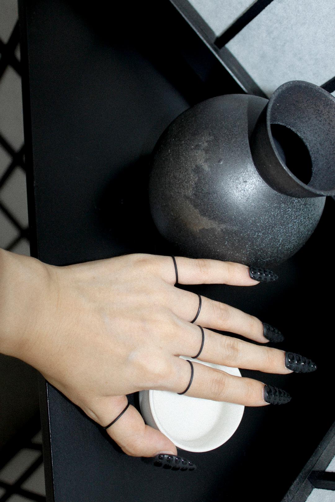 風流 Black layered ring set (5 set)