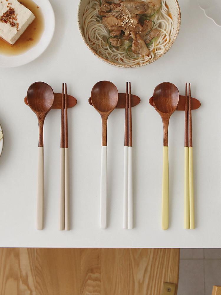 에브리밀 투톤 동글 우드 수저세트 3color / 한식 수저젓가락