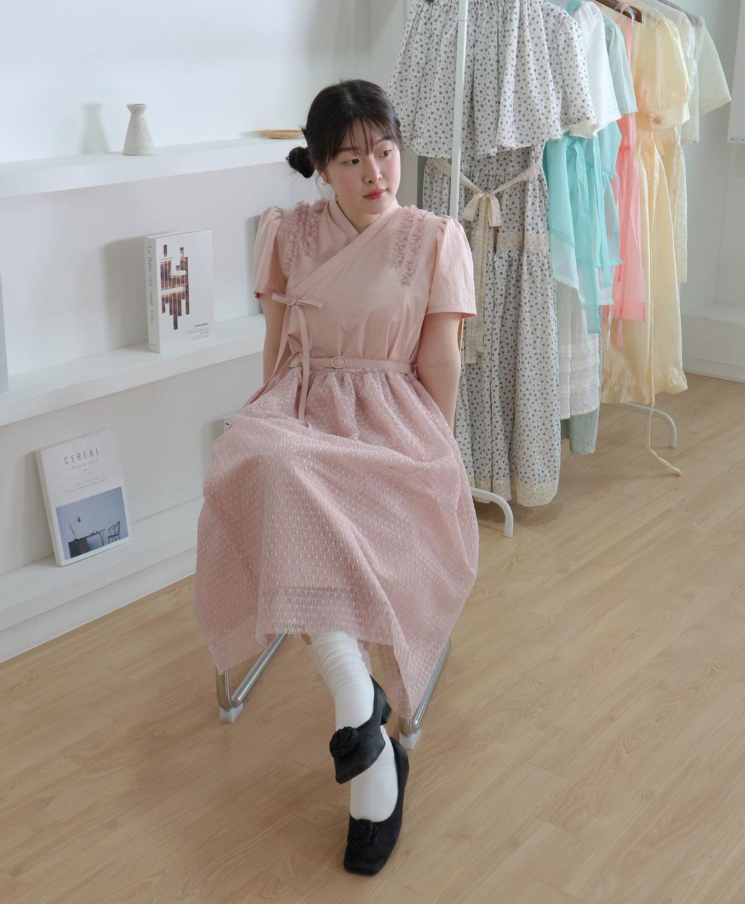 24 더스티 핑크 셔링 원피스