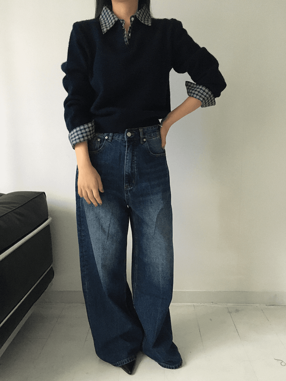 모즈 체크 카라 니트(2color)