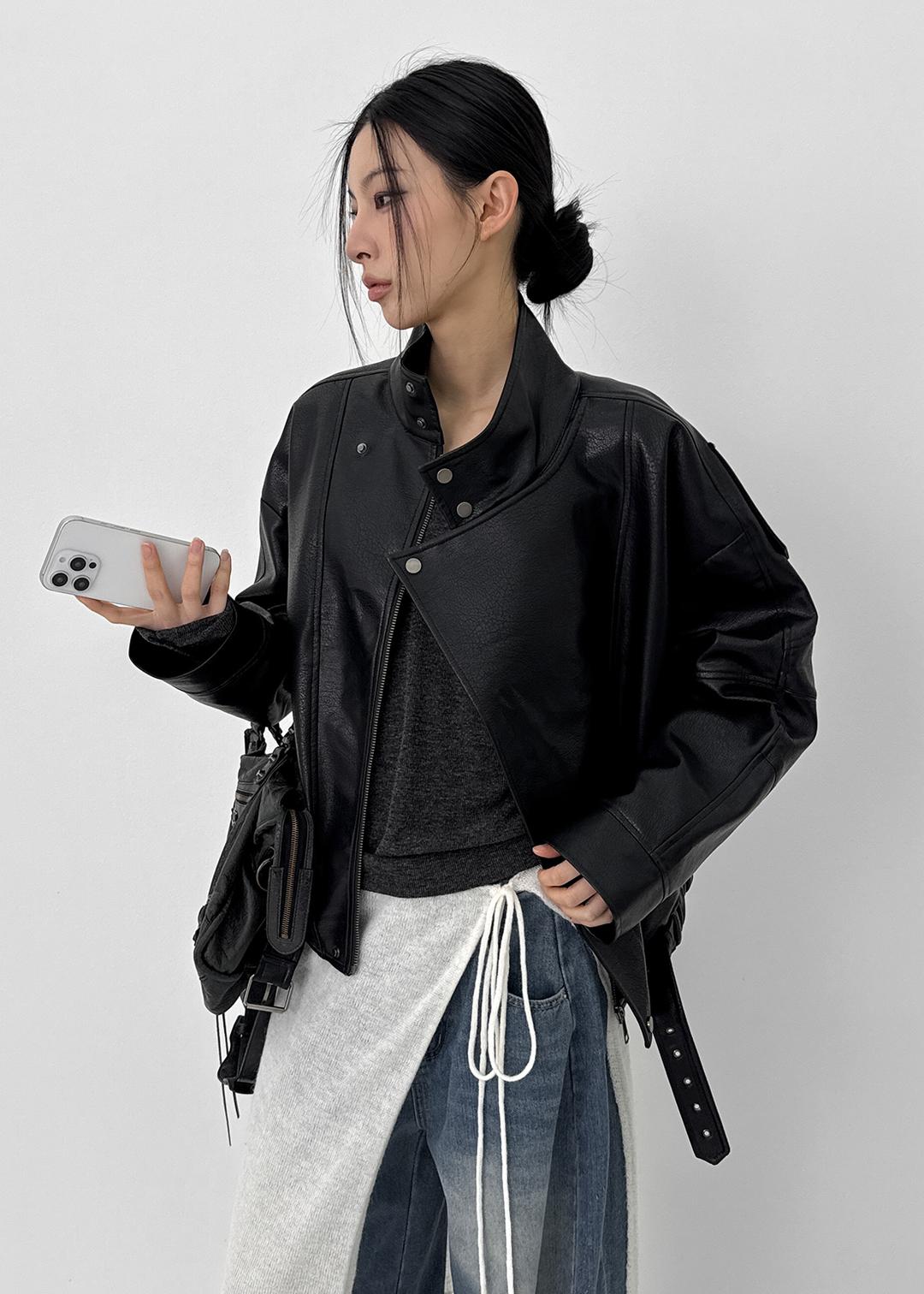 블랙업 [2천장판매] 샤글 하이넥 레더점퍼 (2TYPE)