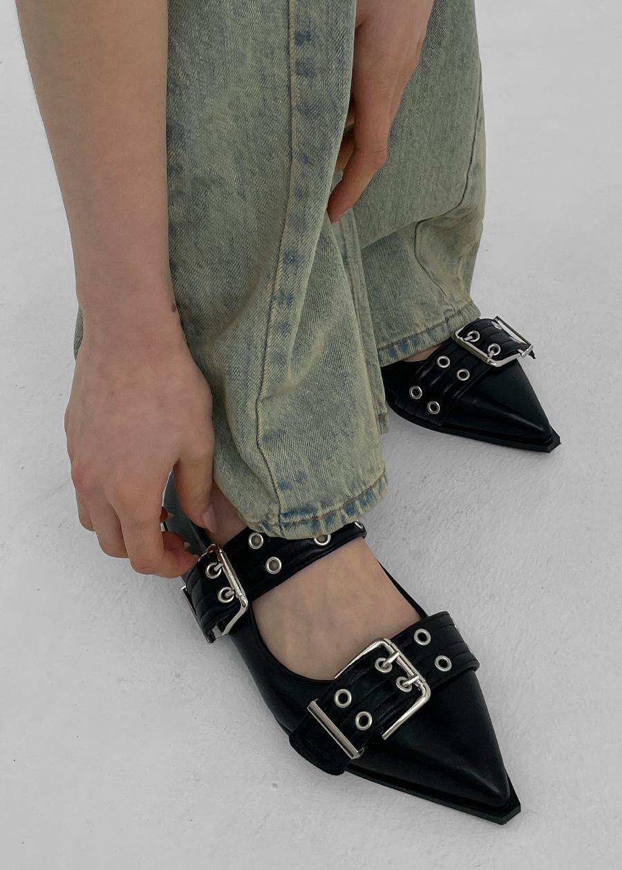 [1천족판매] 레더 버클 플랫슈즈