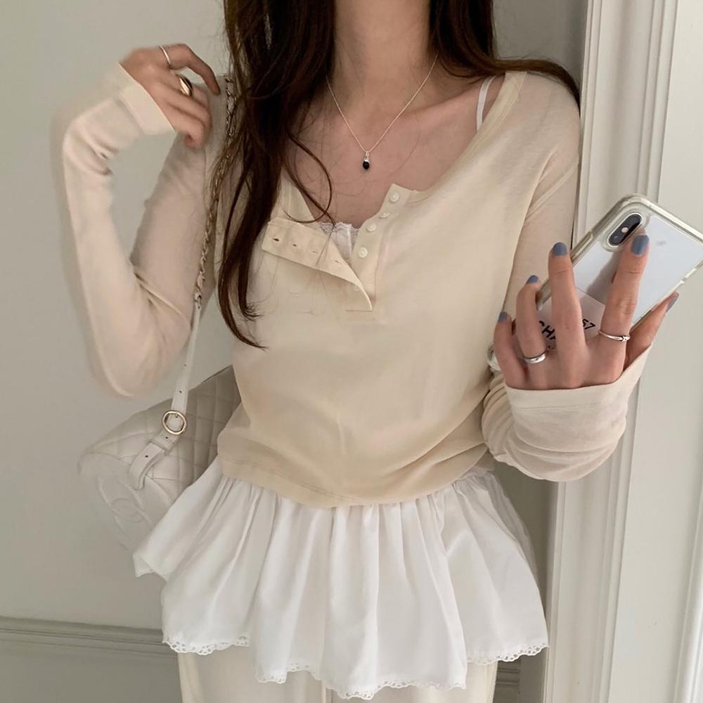 까리노 당일 프리티영띵 크롭 버튼티 레이어드 이너 티셔츠 가을 프영띵 PYT (3color)