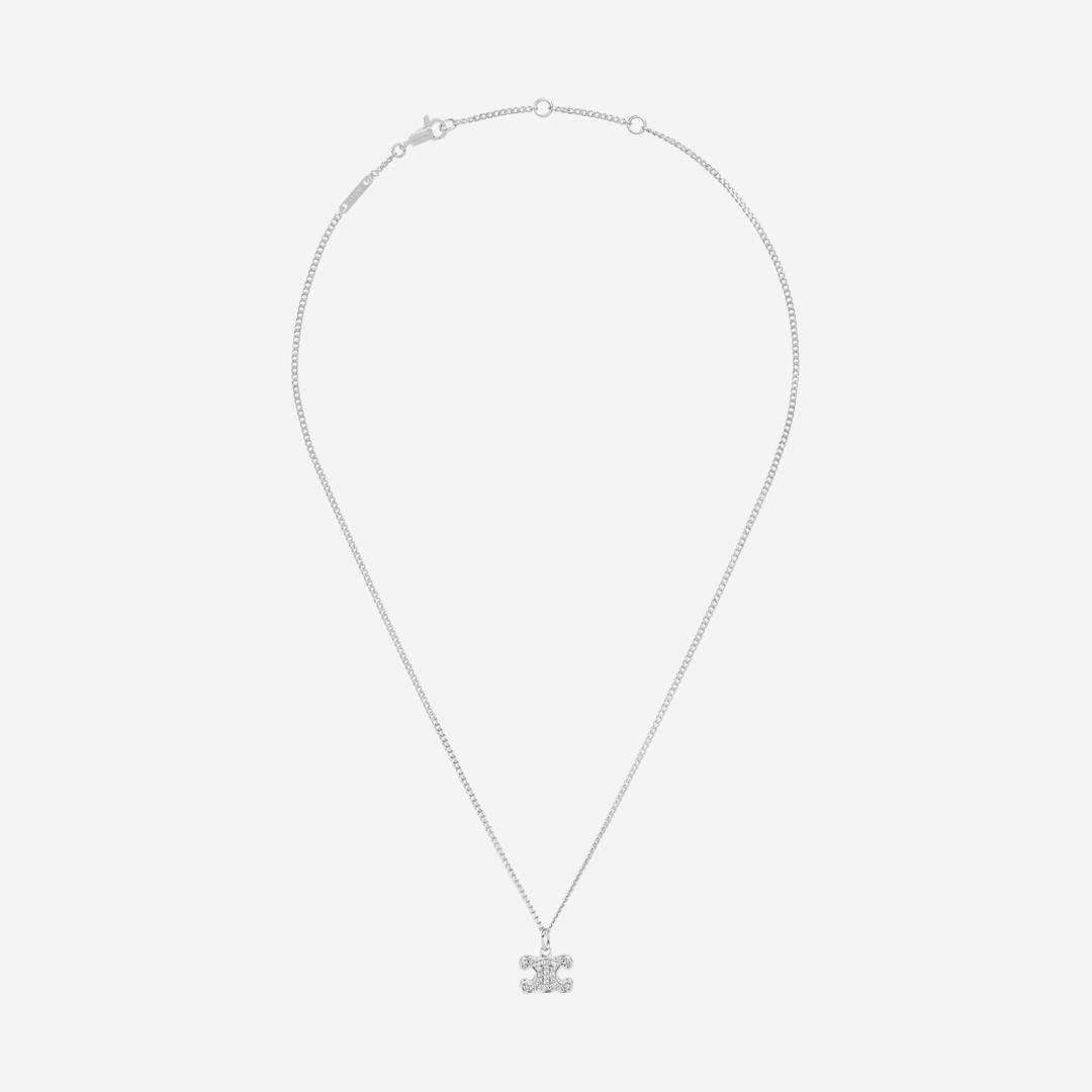 (W) Celine Triomphe Rhinestone Necklace in Brass with Rhodium Finish and Crystals Silver
