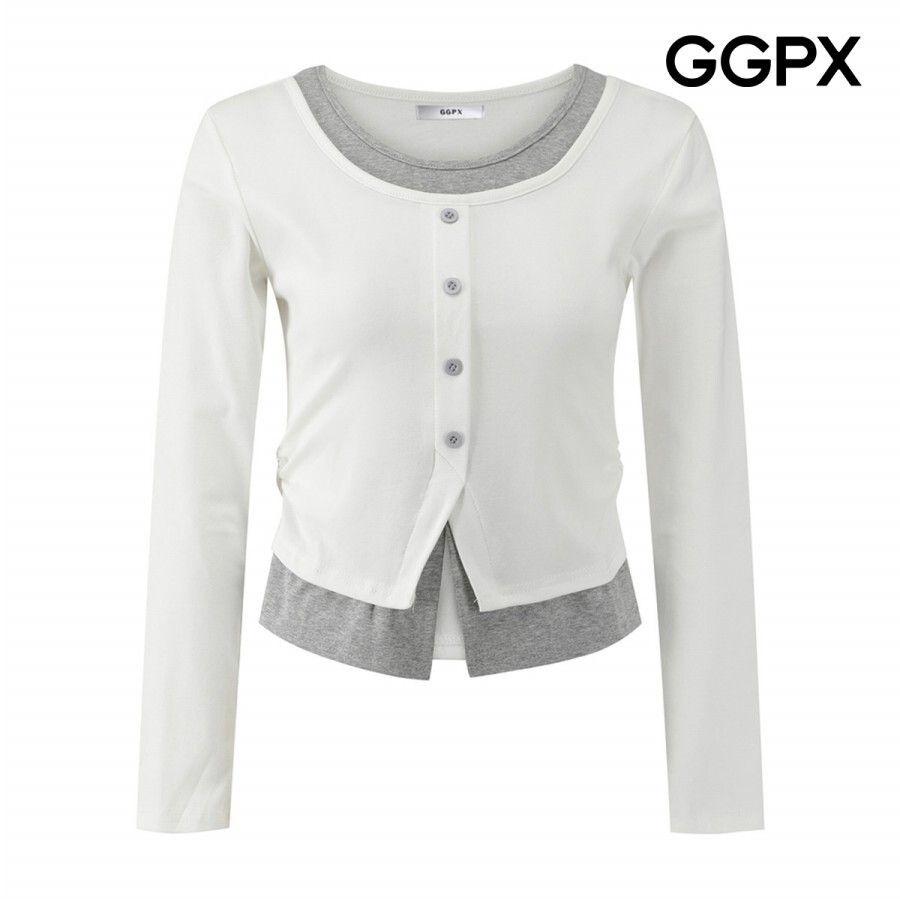 [AK수원점] [GGPX] 페이크 버튼 레이어드형 슬릿 티셔츠 (GQ1TS023F)