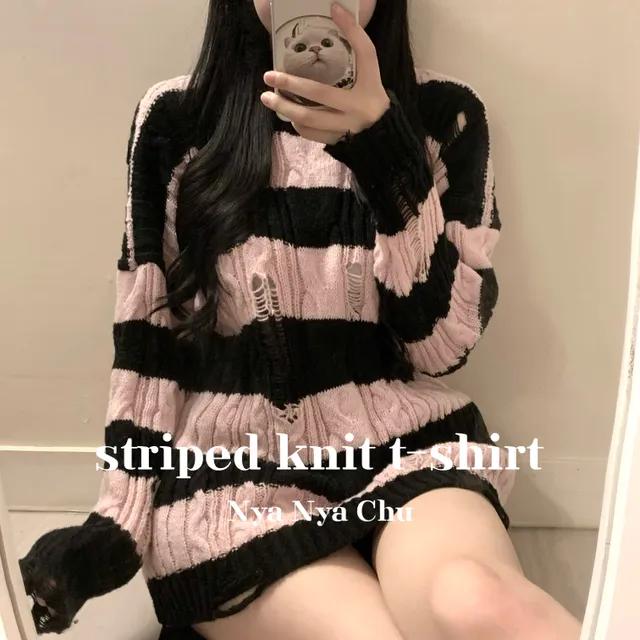 초특가 주문폭주!![빈티지] 데미지 꽈배기 스트라이프 롱 니트