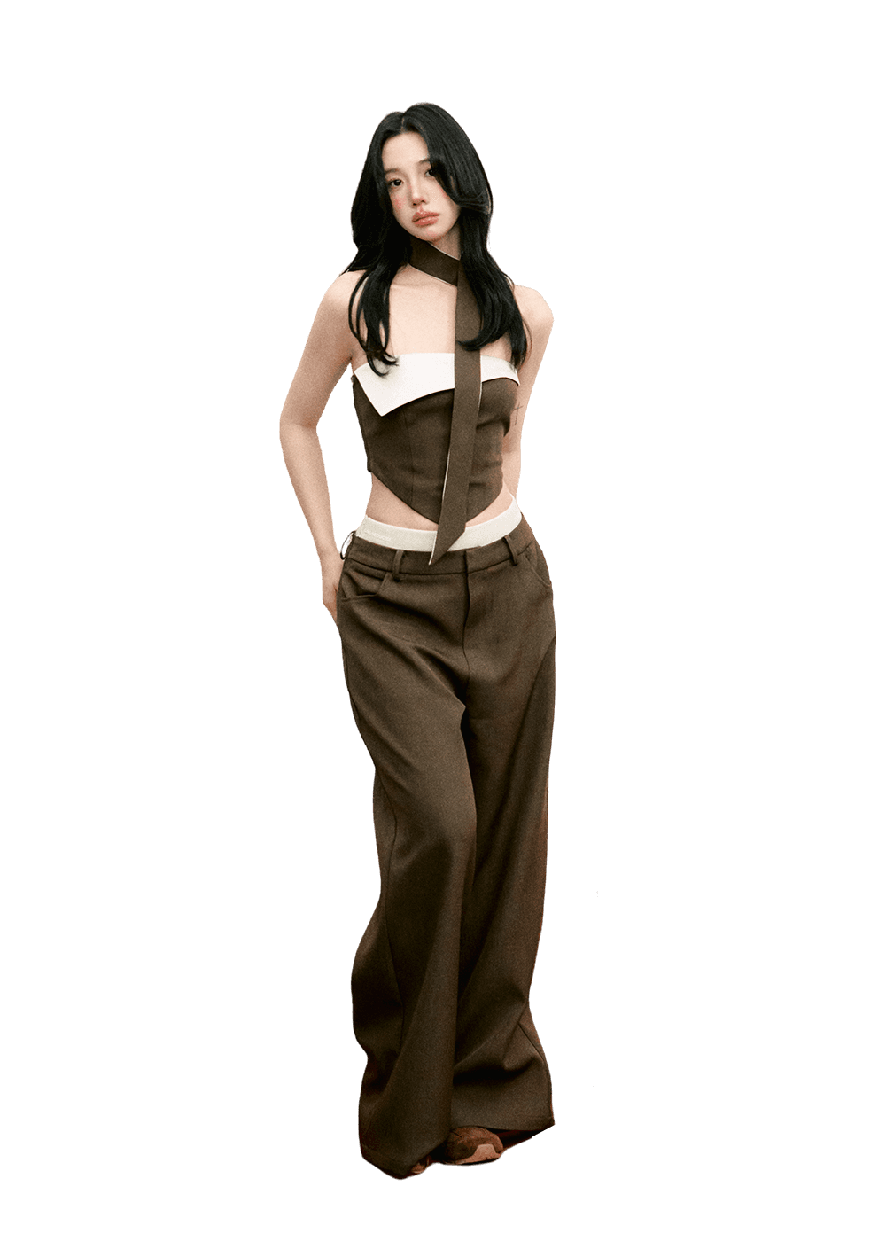 LLDC 'Red Balloon' Contrast Color Cuffed Bandeau Top & Wide-Leg with Waistband Pants Set