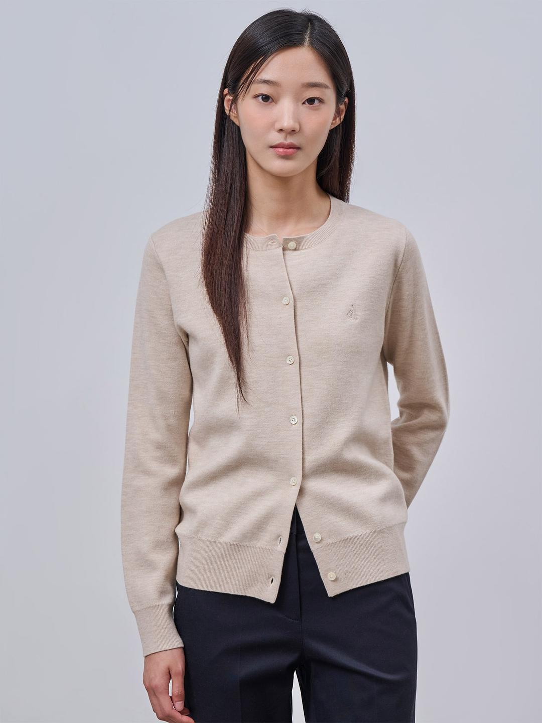 [Essential] 울 라운드넥 카디건 - 옐로이시브라운