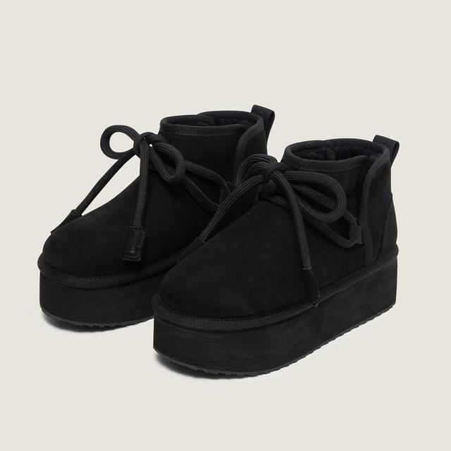 Fuzzy ribbon platform boots_Black