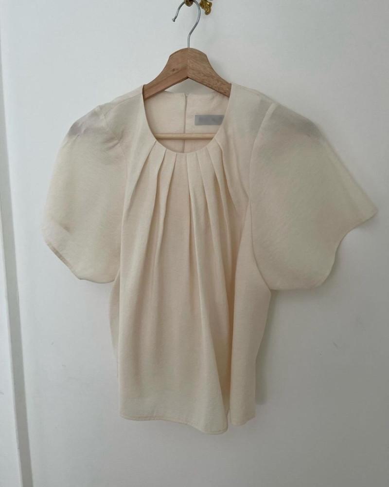 B 핀턱 반팔 블라우스 출근룩 하객룩 데일리룩 3colors